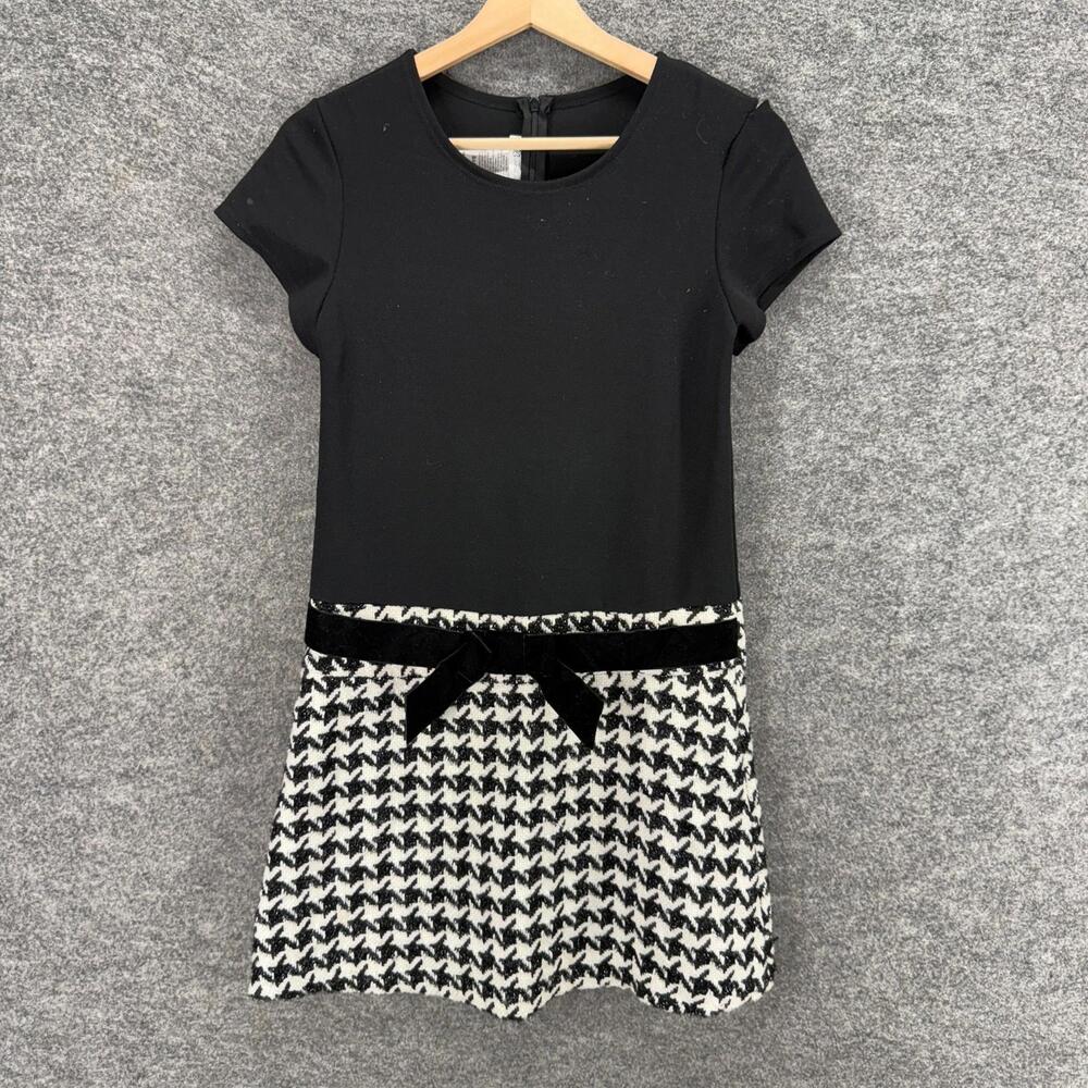 Bonnie Jean Mini Dress Women 14 Black Geometric Short Zipper Short Sleeve Lined